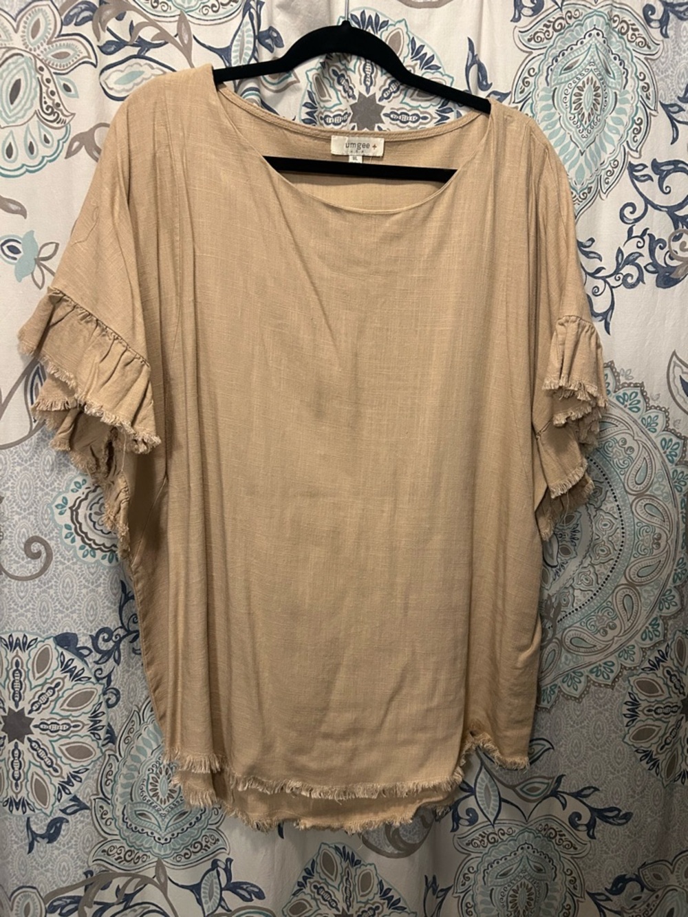 Umgee Neutral Beige Ruffle Sleeve Tunic Top